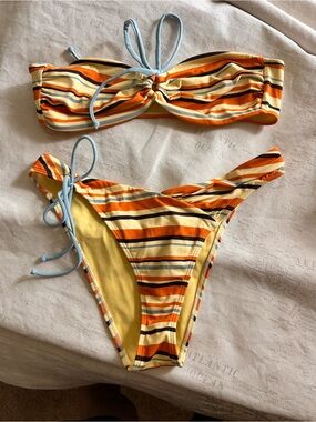 PacSun Yellow & Orange Striped Swim Top with Blue Accents